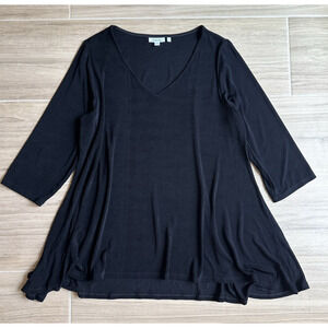 Chicos Size 3 / XL Black Slinky Stretch V Neck Long Sleeve Top Womens Shirt